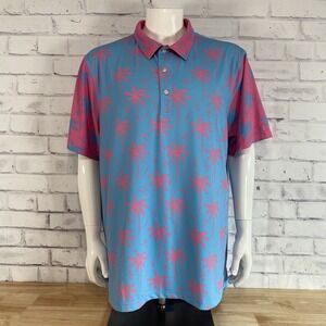 Chubbies‎ Shirt Men's XXL 2XL Polo Short Sleeve Shirt Floral Palms Pink Blue